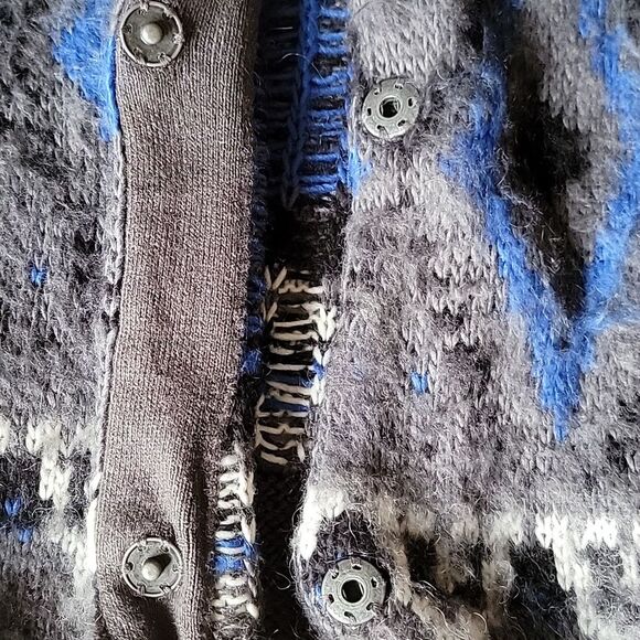 Free People mohair blend fuzzy‎ long cardigan coat fair isle pockets size Medium - Picture 9 of 9
